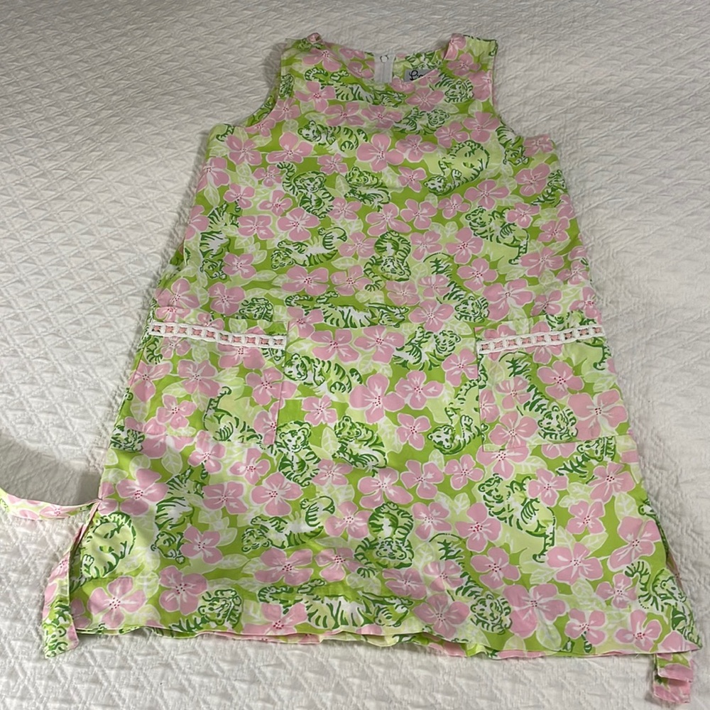 Lilly Pulitzer girls 10 pink green floral tiger print shift dress